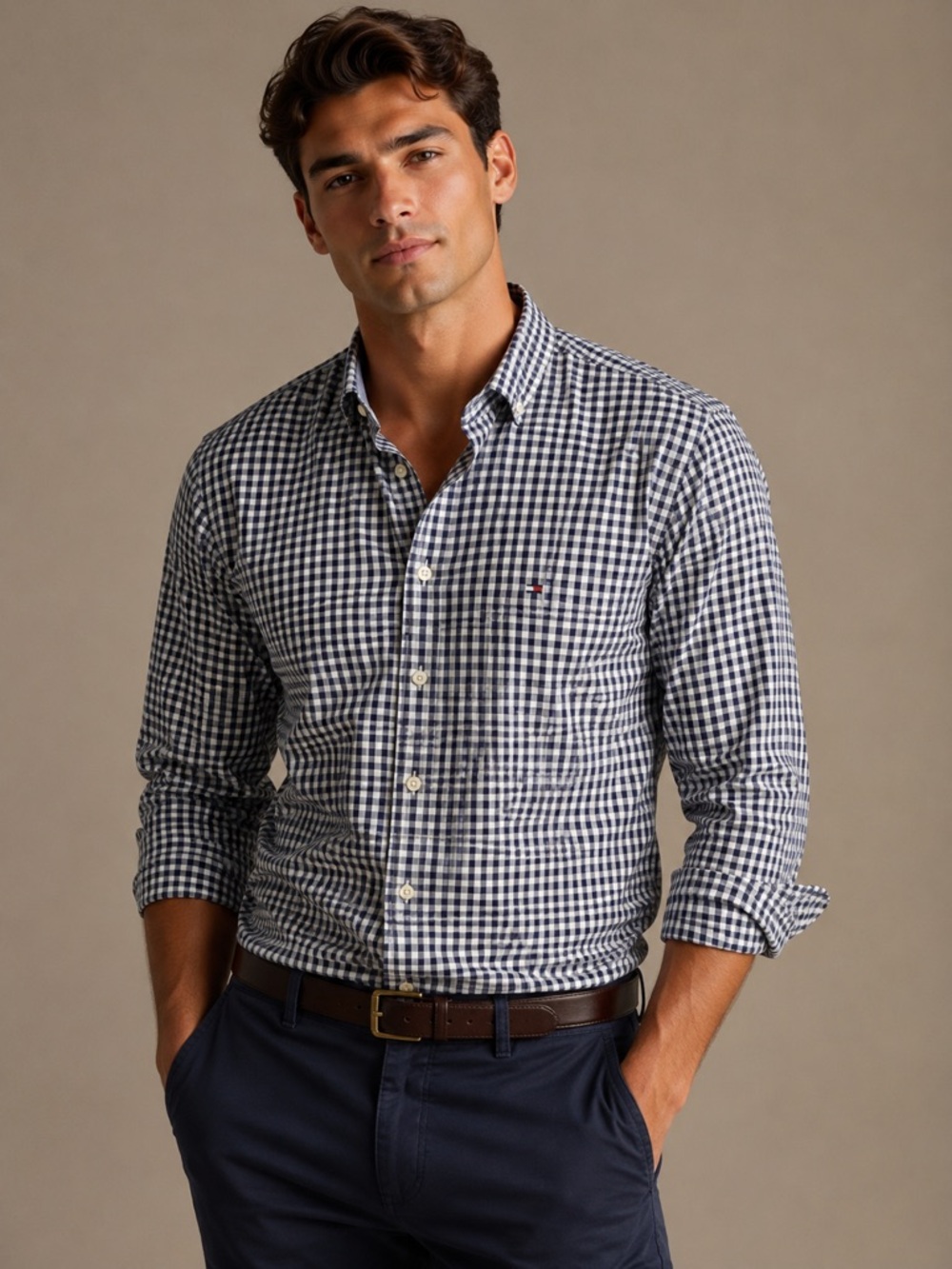 Tommy Hilfiger Navy and White Gingham Button-Down Shirt